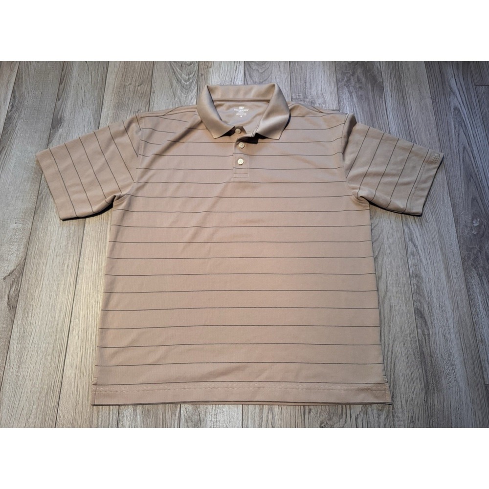 Dockers Golf Mens Tan Striped Performance Polo‎ Shirt Size M Short Sleeve